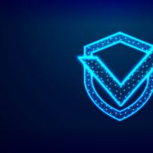 Shield with Check mark. Network security, safety, privacy concept. Abstract Low Poly Wireframe Mesh Design, Vector Illustration