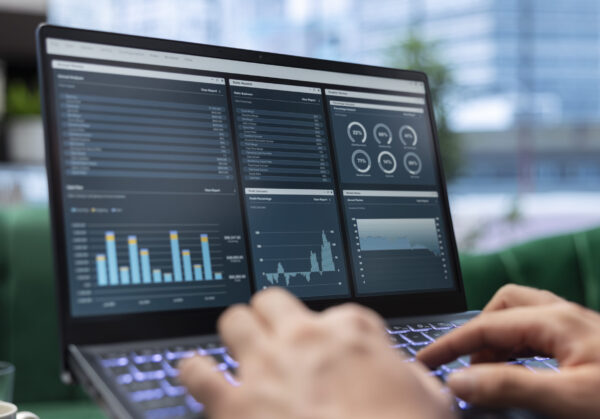 Goal oriented entrepreneur in a luxurious corporate office plans a strategy business data insights